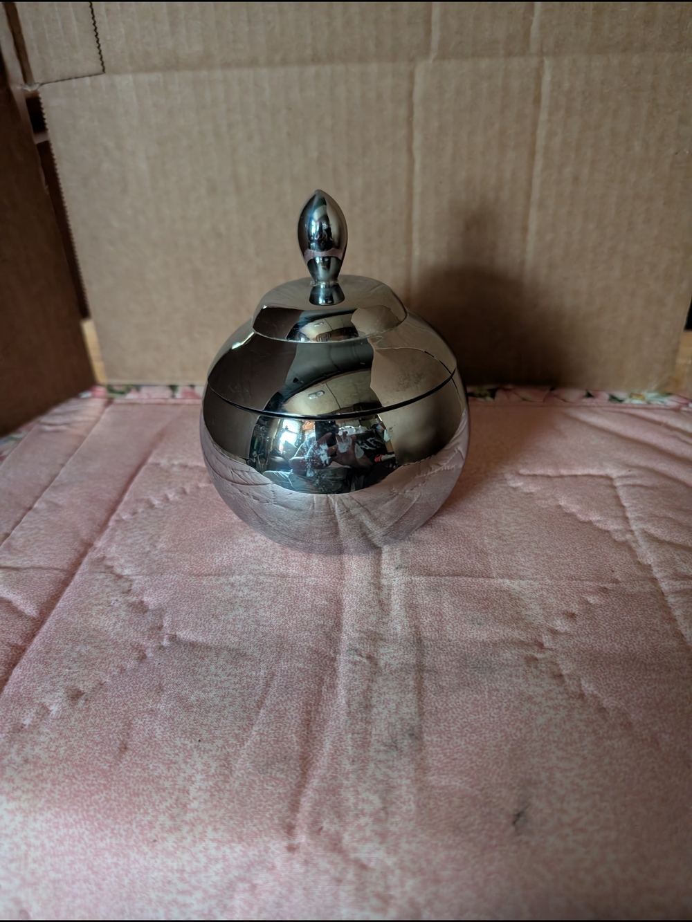 Polished Silver Decorative Lidded Jar - Sleek Home Accent - Picture 5 of 6